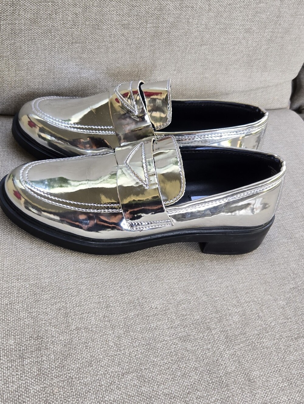 Steve Madden Silver Metallic Penny Loafers
